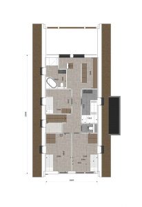 Moderne schuurwoning met mooie glaspartij plattegrond 1e etage